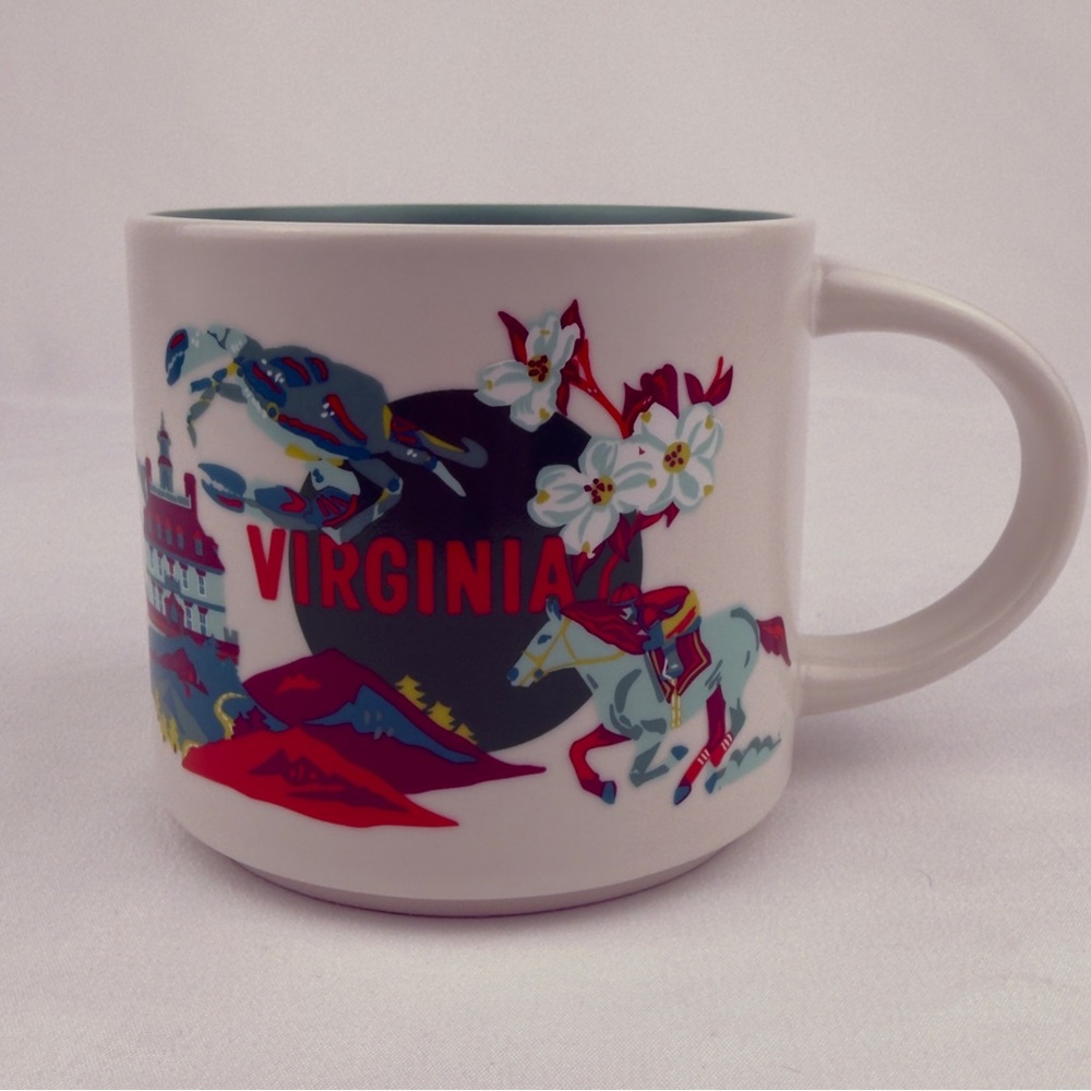 Starbucks Virginia Discovery Series 14 oz Ceramic Coffee Mug 2024 Teal Interior